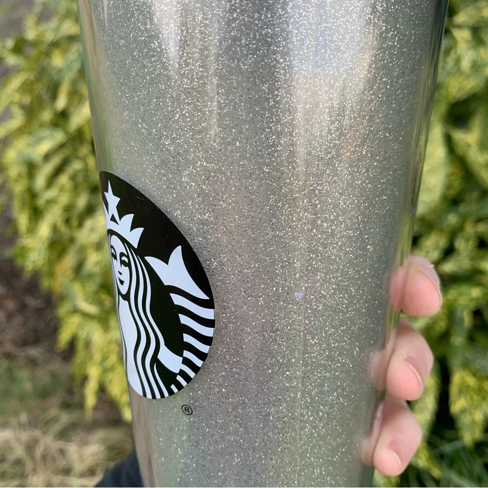 Starbucks White Silver Glitter Tumbler Cold Drink Cup Collectible Holiday 24oz